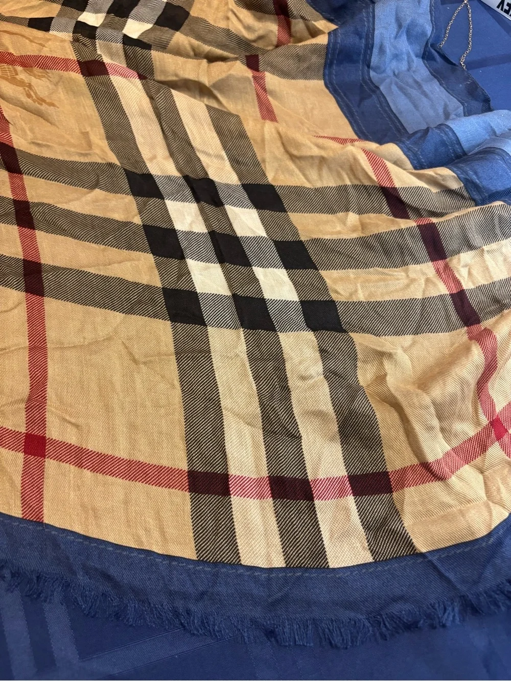 Burberry Yellow, Blue Plaid Lightweight Scarf